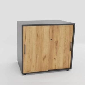 Szafka z drzwiami przesuwanymi i półką, dostawiana do biurka