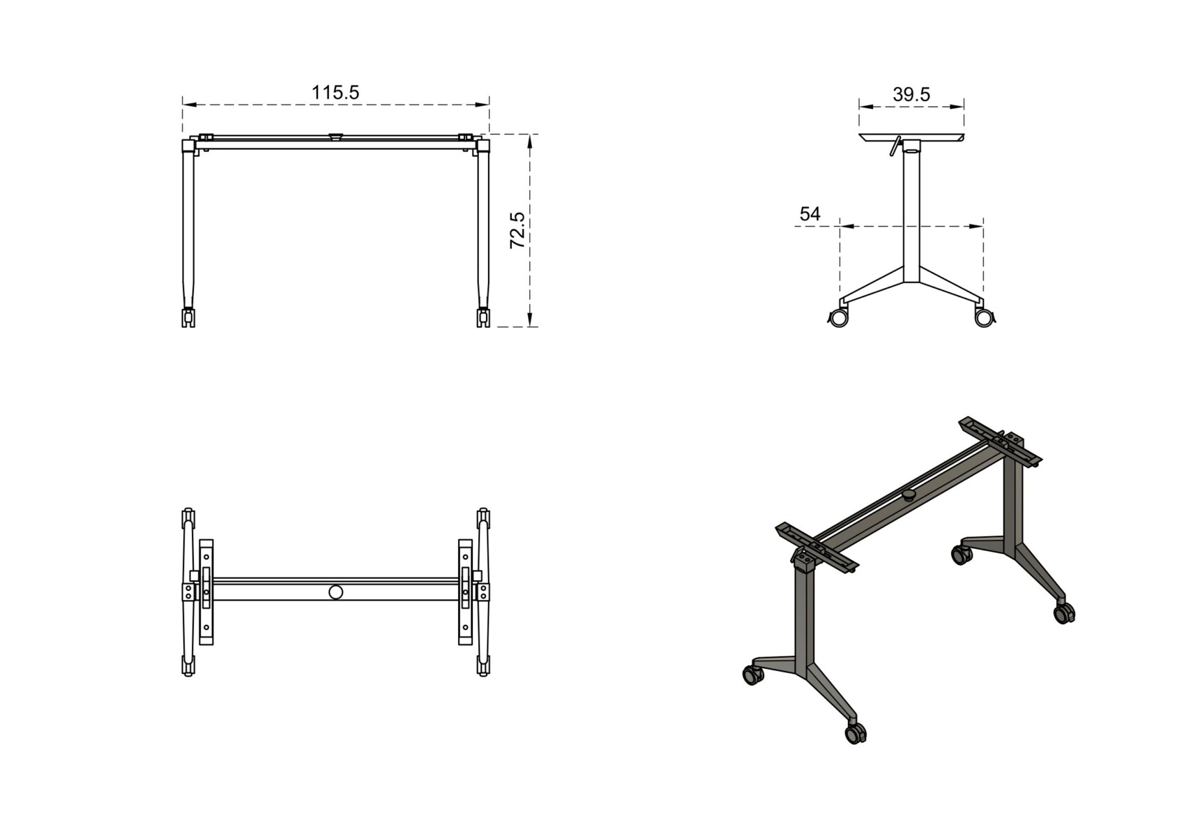 Stelaż do biurka YUMI 120X70 mobilny, składany - obrazek 2