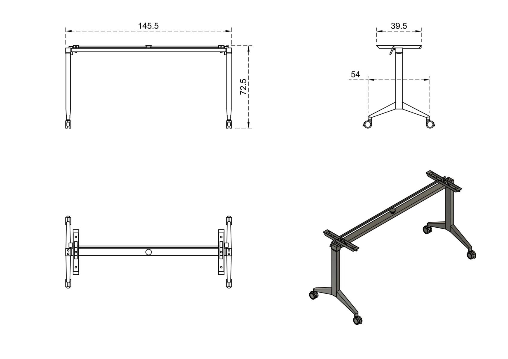 Stelaż do biurka YUMI 150X70 mobilny, składany - obrazek 2
