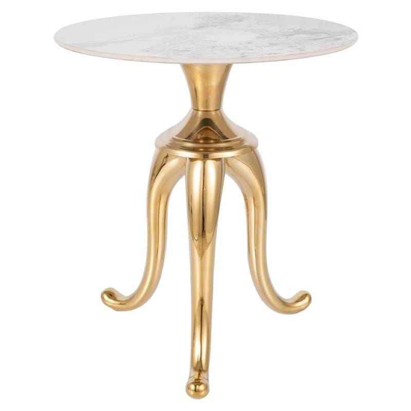 stolik SNAKE w stylu glamour z ceramicznym blatem imitującym marmur