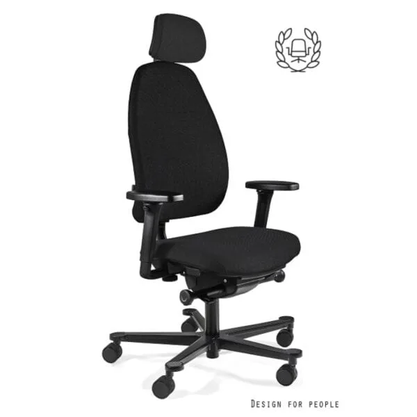 Ergonomiczny fotel obrotowy z regulowanym oparciem, zagłówkiem i podłokietnikami