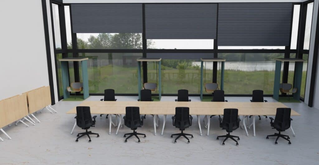 ustawienie biurka open spaace