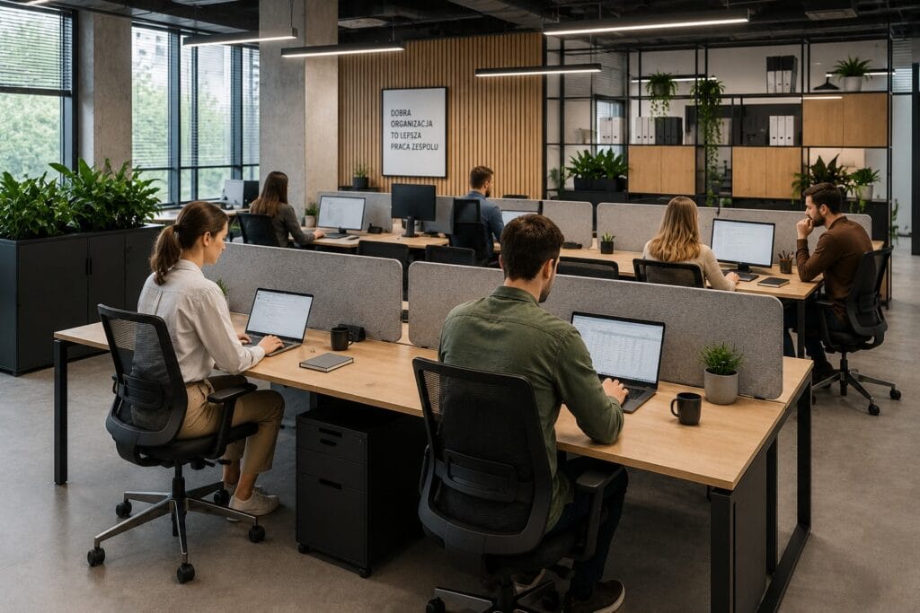 biurko bench ułatwiające organizację pracy zespołowej
